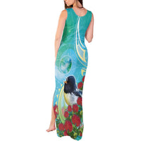 New Zealand Tomtit Tank Maxi Dress Maori Koru With Pohutukawa Galaxy Style LT05 - Polynesian Pride