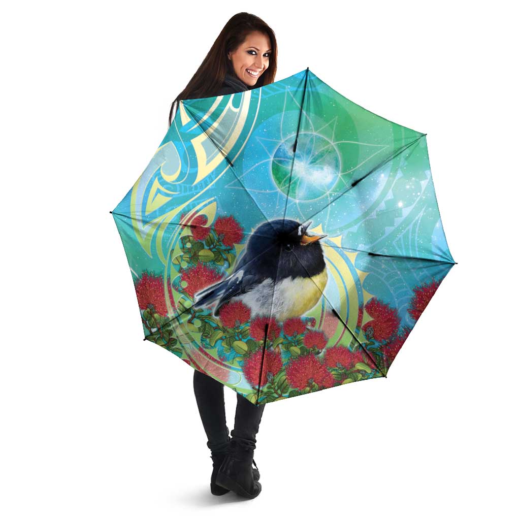 New Zealand Tomtit Umbrella Maori Koru With Pohutukawa Galaxy Style LT05 - Polynesian Pride