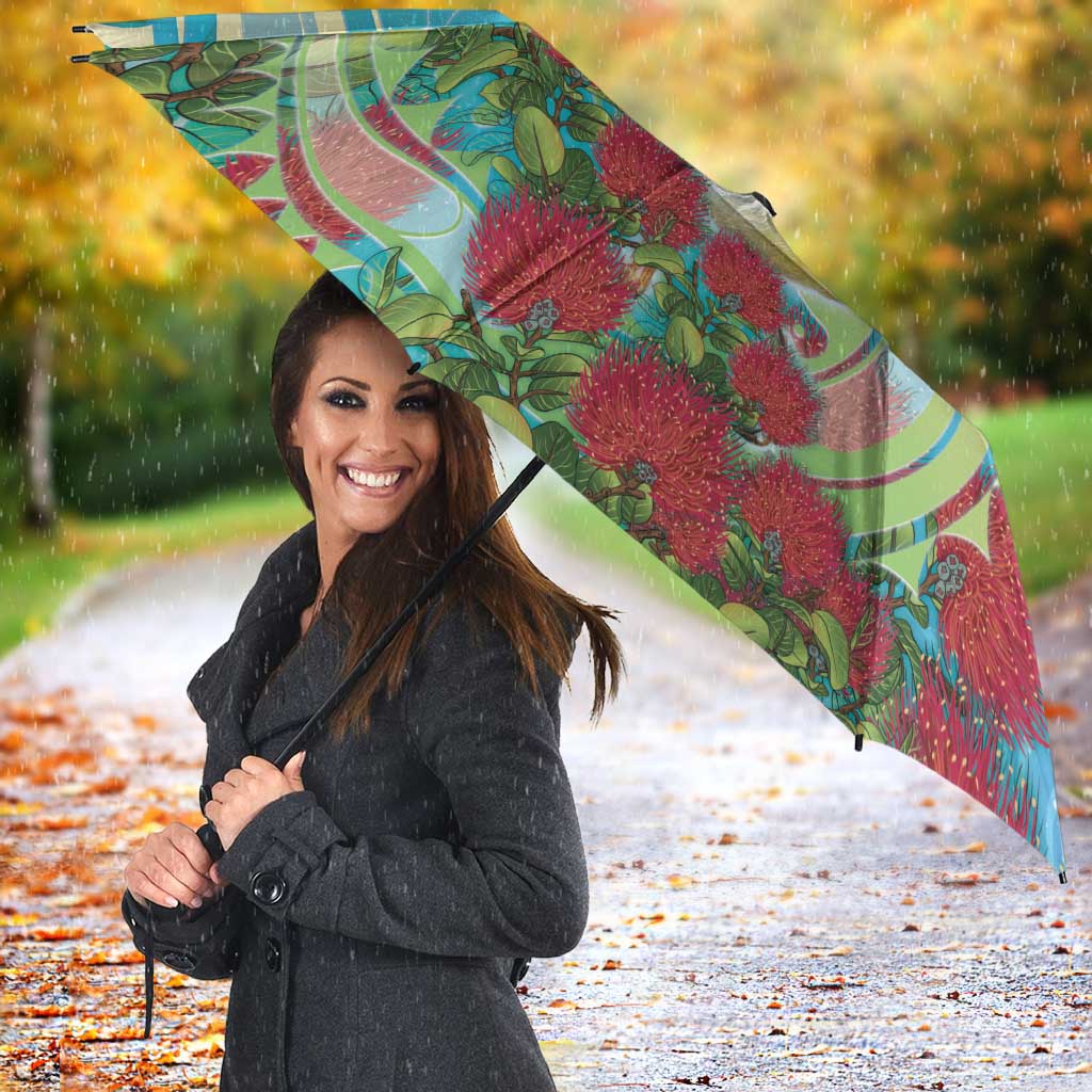 New Zealand Tomtit Umbrella Maori Koru With Pohutukawa Galaxy Style LT05 - Polynesian Pride