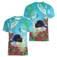 New Zealand Tomtit Women V-Neck T-Shirt Maori Koru With Pohutukawa Galaxy Style LT05 - Polynesian Pride