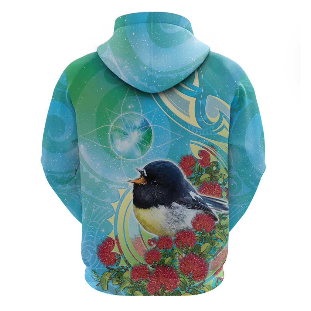 New Zealand Tomtit Zip Hoodie Maori Koru With Pohutukawa Galaxy Style LT05 - Polynesian Pride