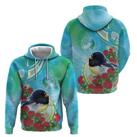 New Zealand Tomtit Zip Hoodie Maori Koru With Pohutukawa Galaxy Style LT05 - Polynesian Pride