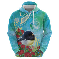 New Zealand Tomtit Zip Hoodie Maori Koru With Pohutukawa Galaxy Style LT05 - Polynesian Pride