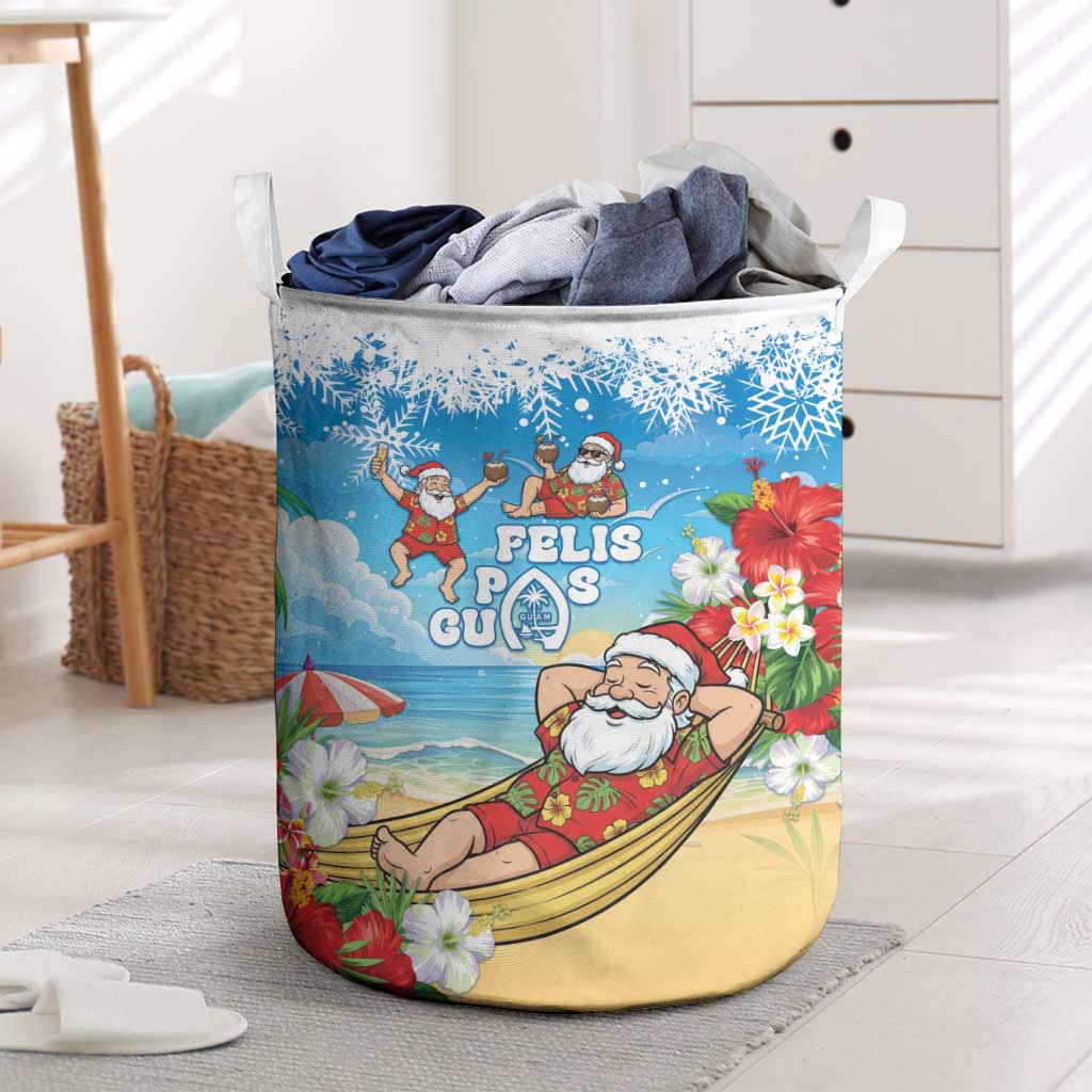 Guam Christmas Laundry Basket Felis Pasgua Chilling Santa LT05 Blue - Polynesian Pride
