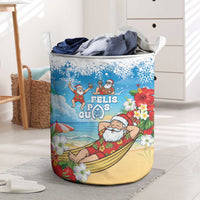 Guam Christmas Laundry Basket Felis Pasgua Chilling Santa LT05 Blue - Polynesian Pride