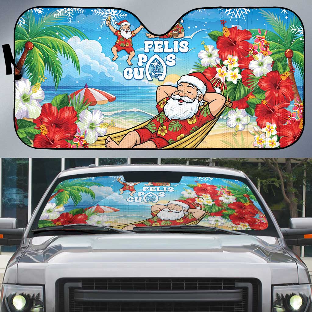 Guam Christmas Auto Sun Shade Felis Pasgua Chilling Santa LT05 Blue - Polynesian Pride