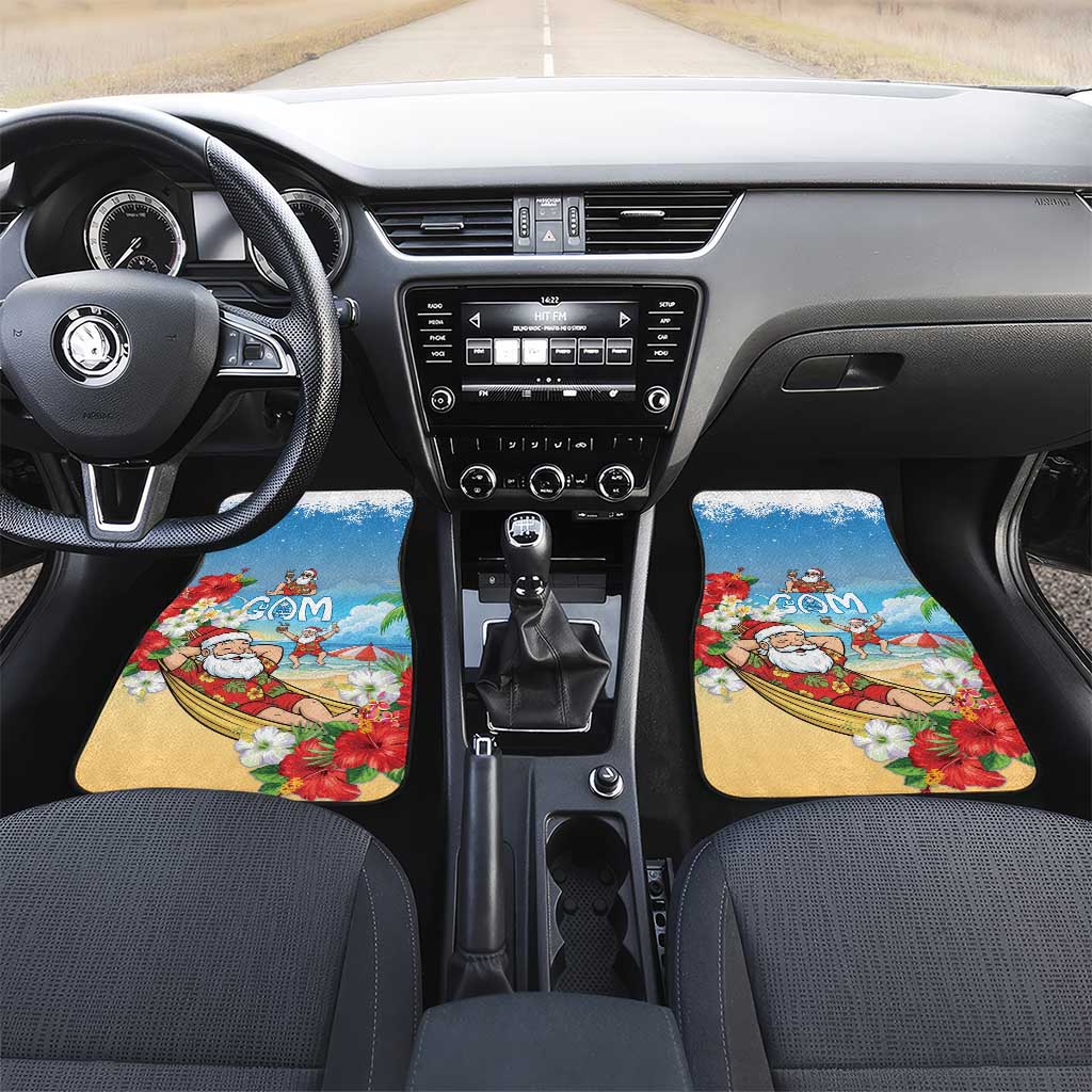 Guam Christmas Car Mats Felis Pasgua Chilling Santa LT05 Set 2pcs - Front Blue - Polynesian Pride