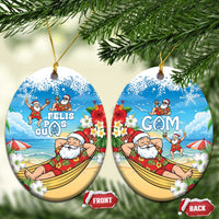 Guam Christmas Ceramic Ornament Felis Pasgua Chilling Santa LT05 Oval Blue - Polynesian Pride
