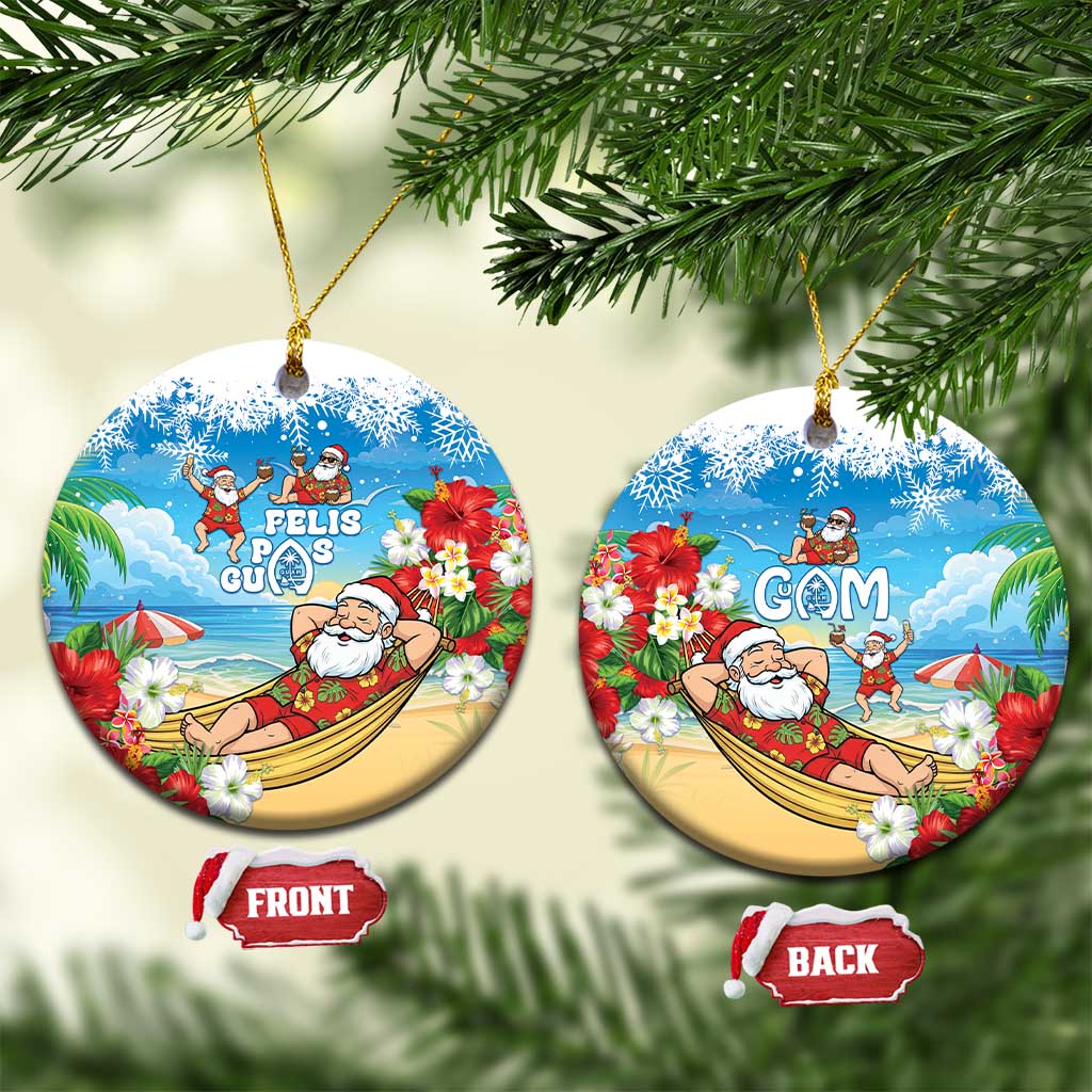 Guam Christmas Ceramic Ornament Felis Pasgua Chilling Santa LT05 Circle Blue - Polynesian Pride