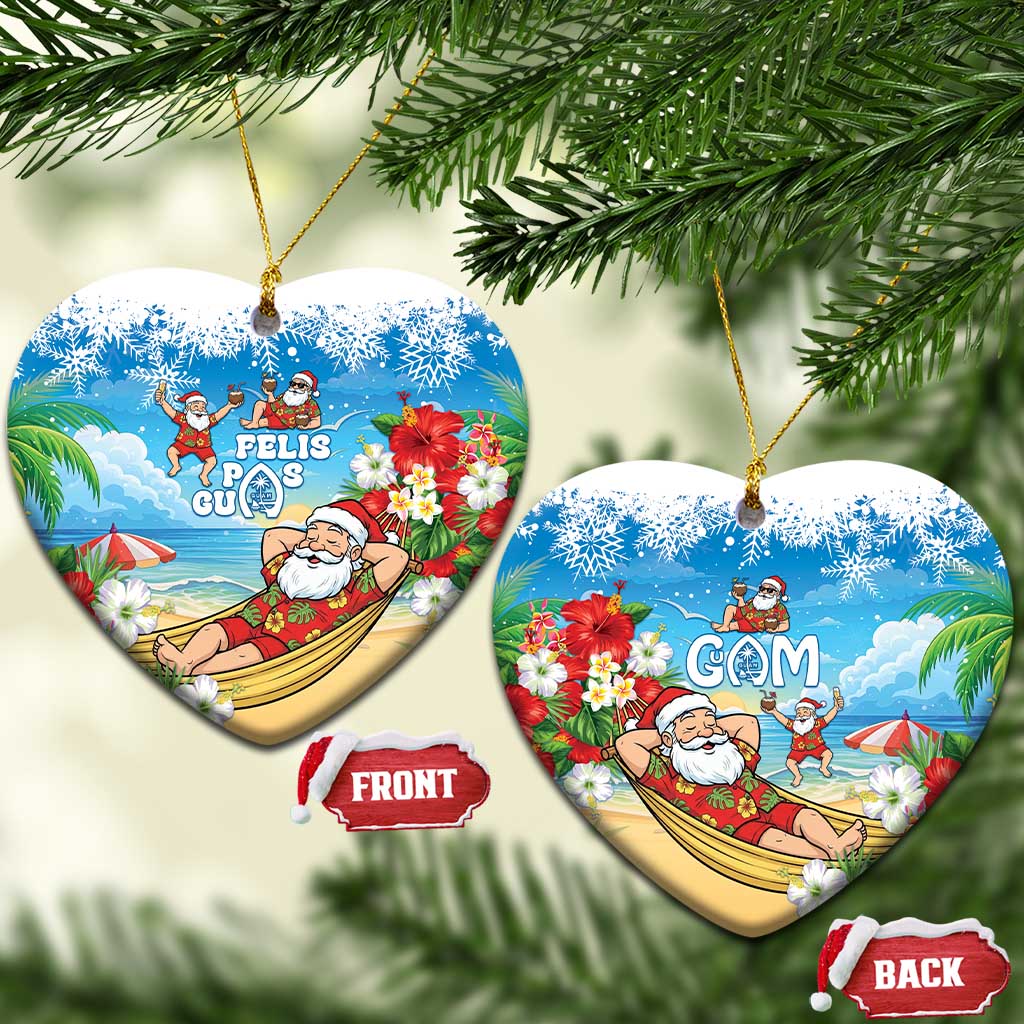 Guam Christmas Ceramic Ornament Felis Pasgua Chilling Santa LT05 Heart Blue - Polynesian Pride