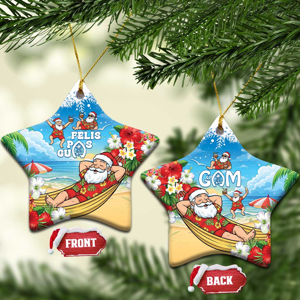 Guam Christmas Ceramic Ornament Felis Pasgua Chilling Santa LT05 Star Blue - Polynesian Pride