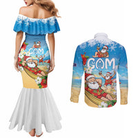 Guam Christmas Couples Matching Mermaid Dress and Long Sleeve Button Shirt Felis Pasgua Chilling Santa LT05 - Polynesian Pride
