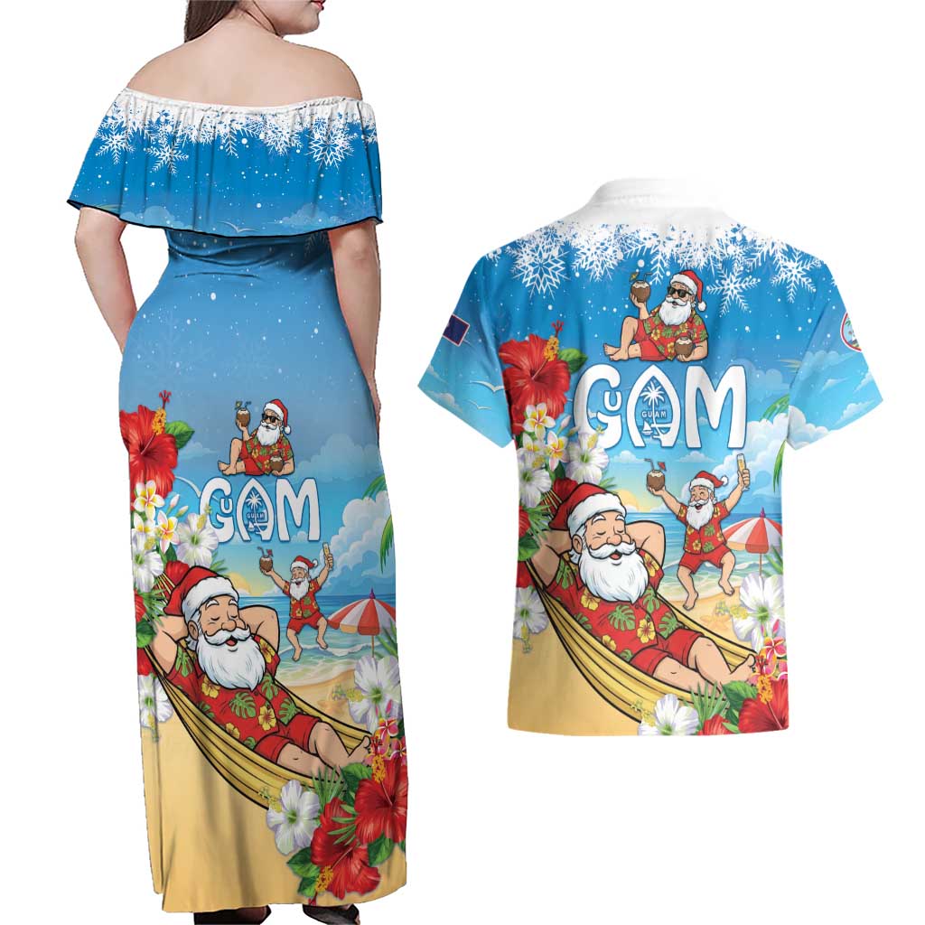 Guam Christmas Couples Matching Off Shoulder Maxi Dress and Hawaiian Shirt Felis Pasgua Chilling Santa LT05 - Polynesian Pride