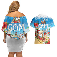 Guam Christmas Couples Matching Off Shoulder Short Dress and Hawaiian Shirt Felis Pasgua Chilling Santa LT05 - Polynesian Pride