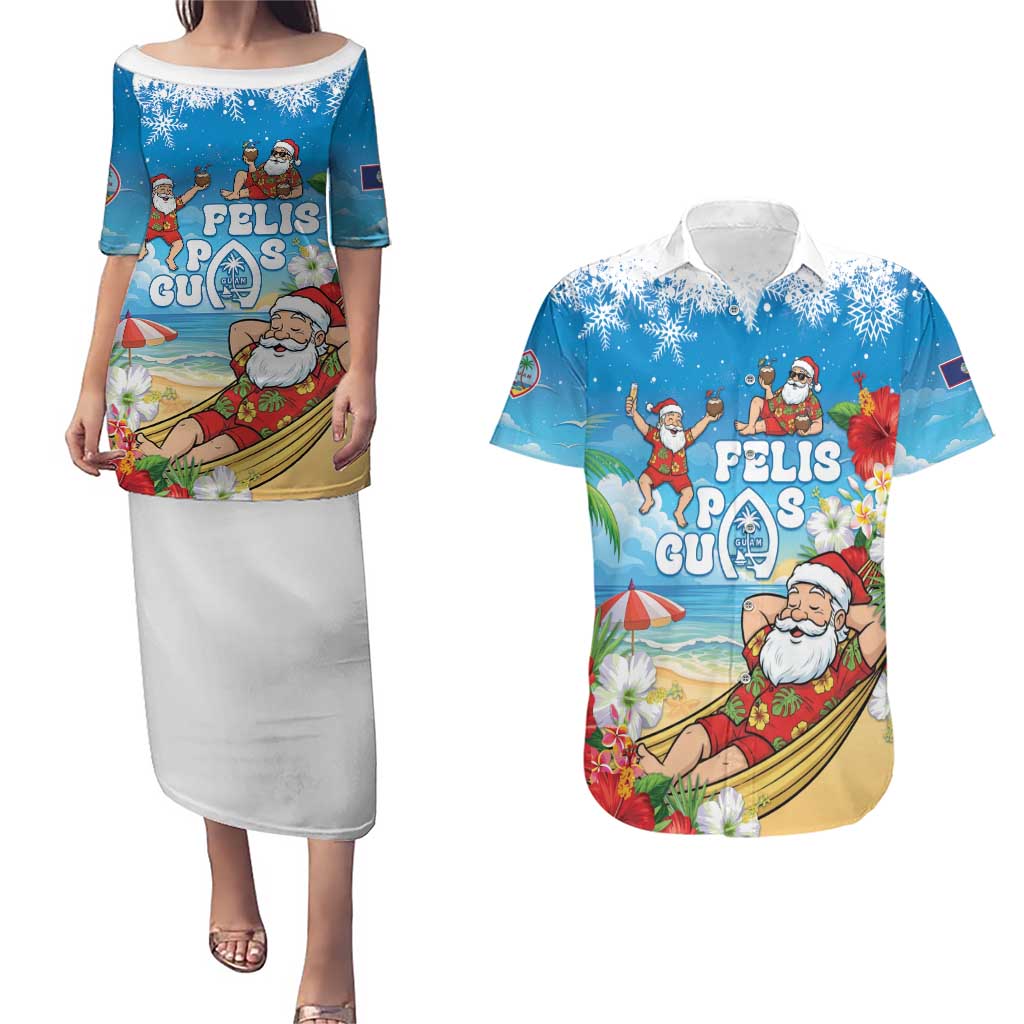 Guam Christmas Couples Matching Puletasi and Hawaiian Shirt Felis Pasgua Chilling Santa - Polynesian Pride