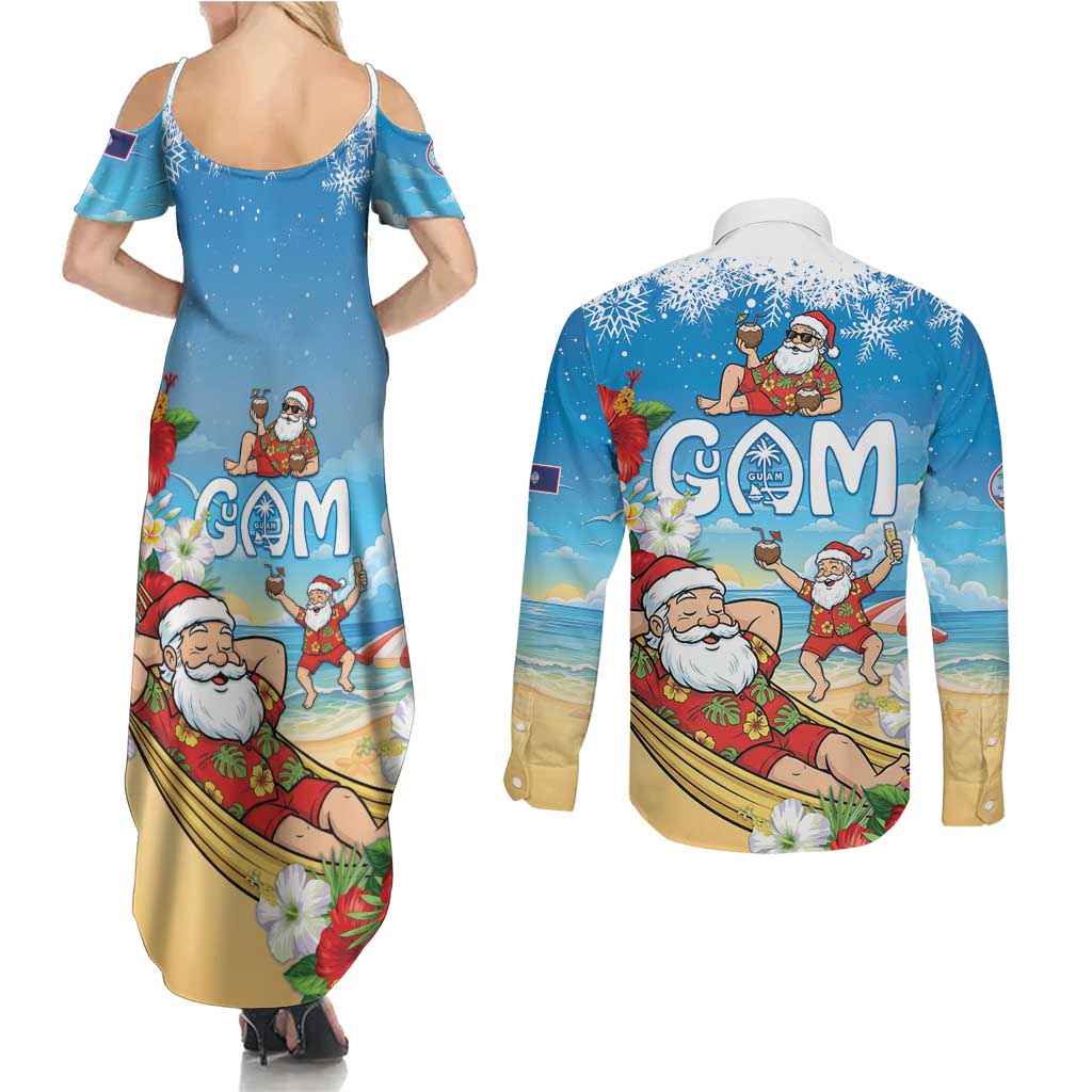 Guam Christmas Couples Matching Summer Maxi Dress and Long Sleeve Button Shirt Felis Pasgua Chilling Santa LT05 - Polynesian Pride