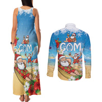 Guam Christmas Couples Matching Tank Maxi Dress and Long Sleeve Button Shirt Felis Pasgua Chilling Santa LT05 - Polynesian Pride
