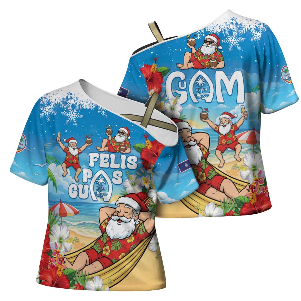 Guam Christmas Cross Shoulder Shirt Felis Pasgua Chilling Santa - Polynesian Pride