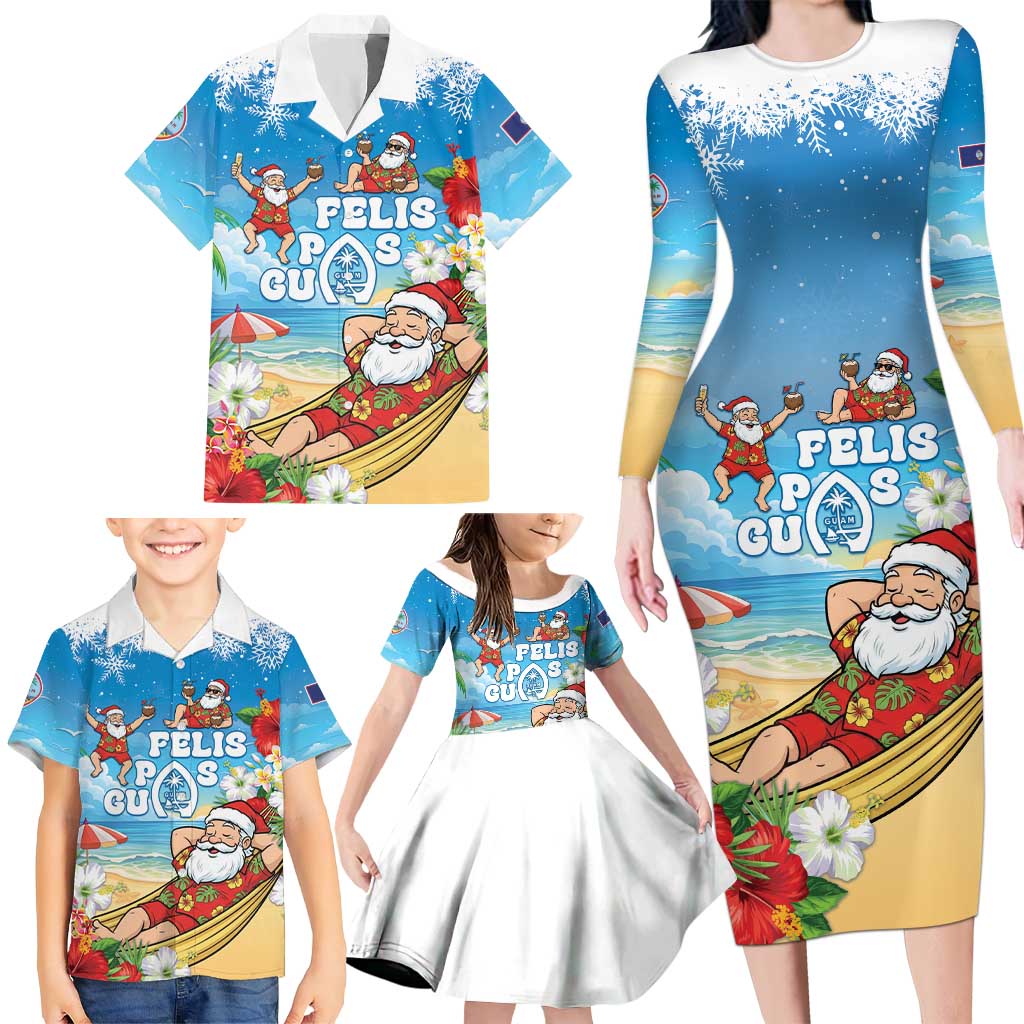 Guam Christmas Family Matching Long Sleeve Bodycon Dress and Hawaiian Shirt Felis Pasgua Chilling Santa - Polynesian Pride