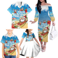 Guam Christmas Family Matching Off The Shoulder Long Sleeve Dress and Hawaiian Shirt Felis Pasgua Chilling Santa LT05 - Polynesian Pride