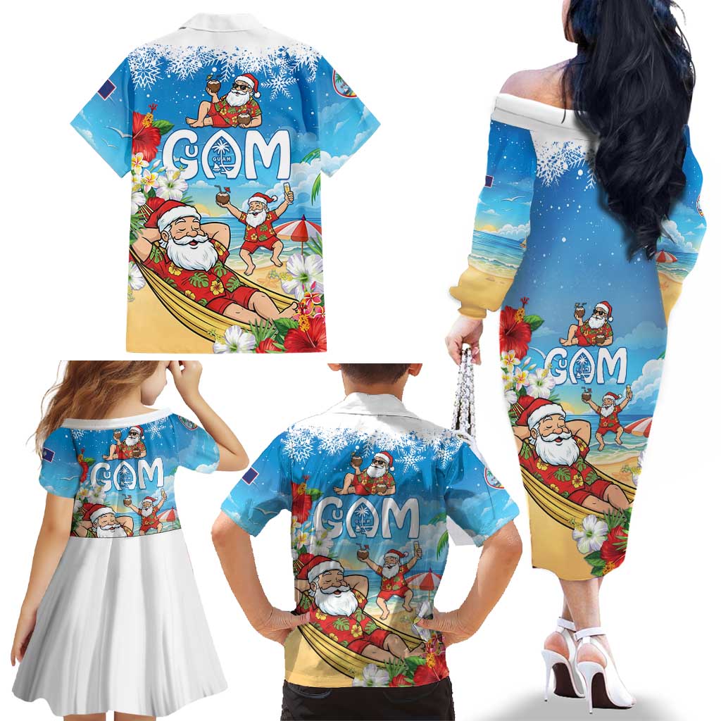 Guam Christmas Family Matching Off The Shoulder Long Sleeve Dress and Hawaiian Shirt Felis Pasgua Chilling Santa LT05 - Polynesian Pride