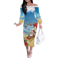 Guam Christmas Family Matching Off The Shoulder Long Sleeve Dress and Hawaiian Shirt Felis Pasgua Chilling Santa LT05 Mom's Dress Blue - Polynesian Pride