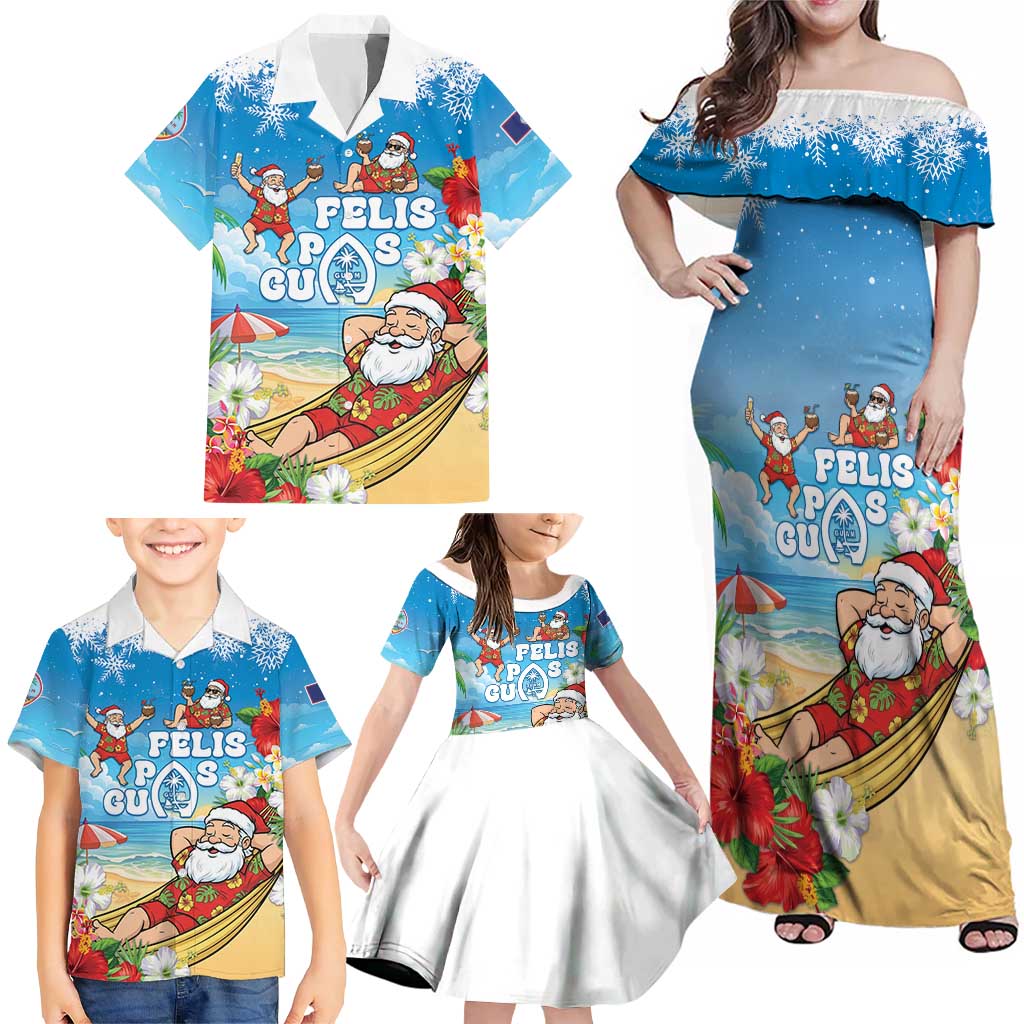 Guam Christmas Family Matching Off Shoulder Maxi Dress and Hawaiian Shirt Felis Pasgua Chilling Santa - Polynesian Pride