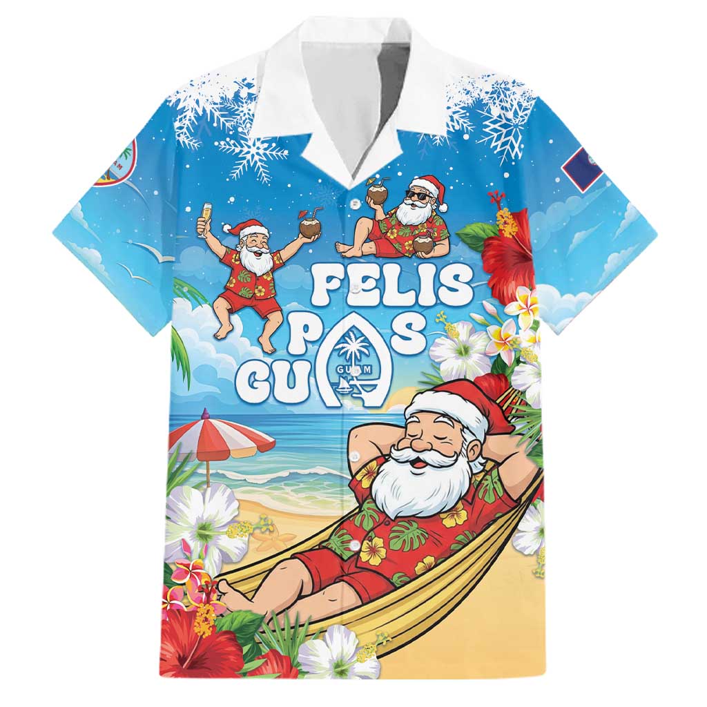 Guam Christmas Family Matching Off Shoulder Maxi Dress and Hawaiian Shirt Felis Pasgua Chilling Santa LT05 Dad's Shirt - Short Sleeve Blue - Polynesian Pride