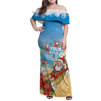 Guam Christmas Family Matching Off Shoulder Maxi Dress and Hawaiian Shirt Felis Pasgua Chilling Santa LT05 Mom's Dress Blue - Polynesian Pride
