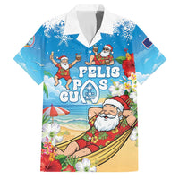 Guam Christmas Family Matching Summer Maxi Dress and Hawaiian Shirt Felis Pasgua Chilling Santa LT05 Dad's Shirt - Short Sleeve Blue - Polynesian Pride