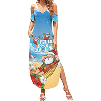 Guam Christmas Family Matching Summer Maxi Dress and Hawaiian Shirt Felis Pasgua Chilling Santa LT05 Mom's Dress Blue - Polynesian Pride