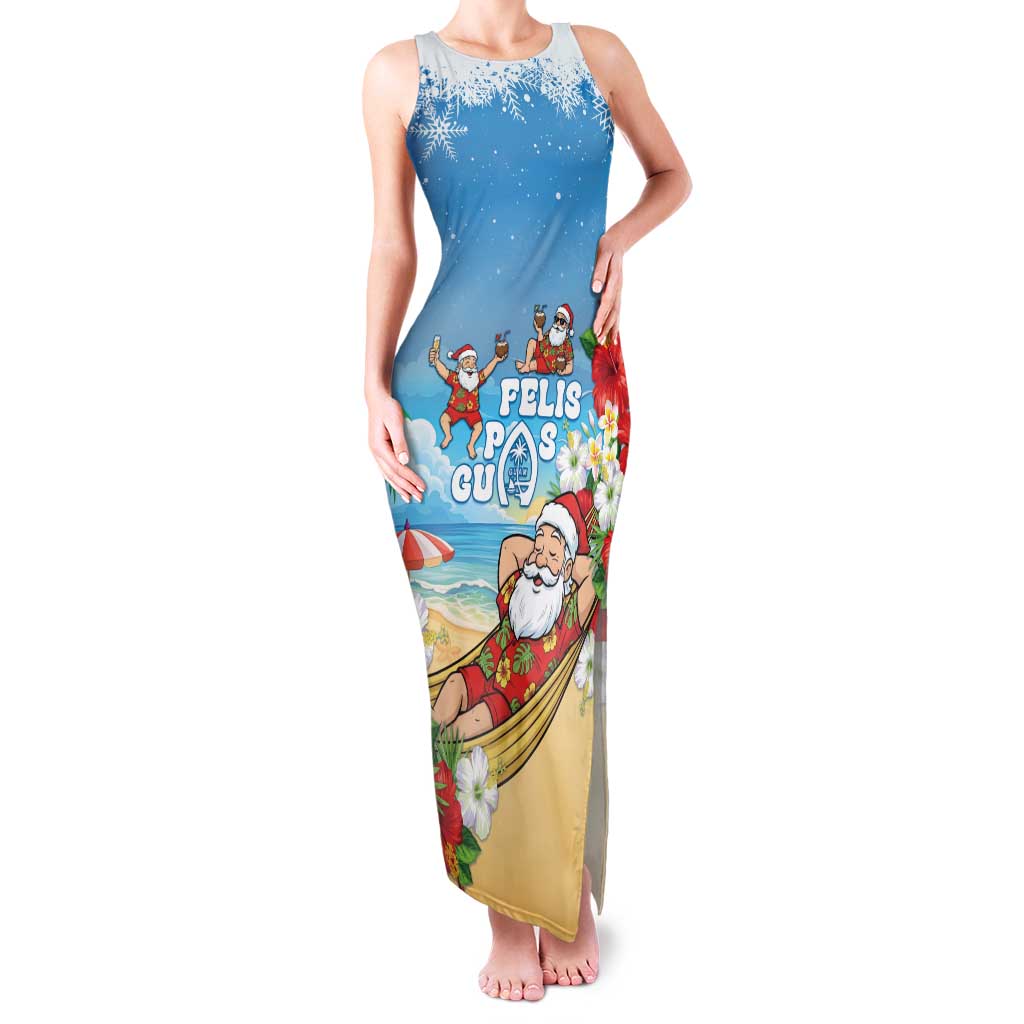 Guam Christmas Family Matching Tank Maxi Dress and Hawaiian Shirt Felis Pasgua Chilling Santa LT05 Mom's Dress Blue - Polynesian Pride