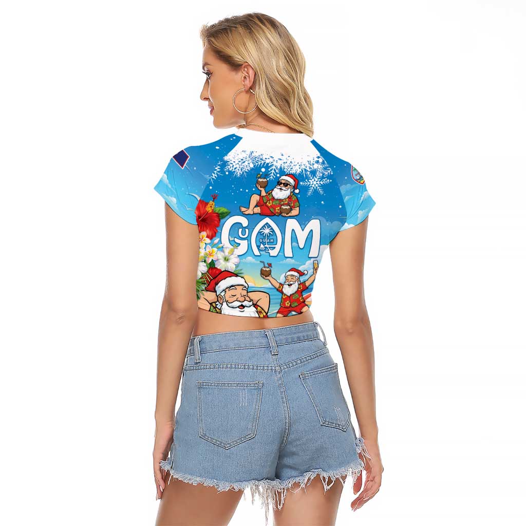 Guam Christmas Raglan Cropped T Shirt Felis Pasgua Chilling Santa - Polynesian Pride