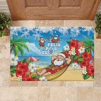 Guam Christmas Rubber Doormat Felis Pasgua Chilling Santa LT05 Blue - Polynesian Pride
