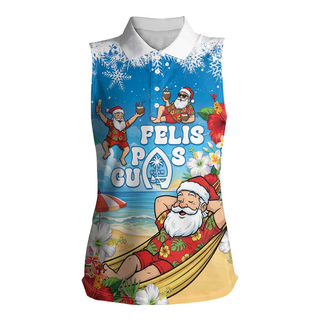 Guam Christmas Women Sleeveless Polo Shirt Felis Pasgua Chilling Santa LT05 Female Blue - Polynesian Pride