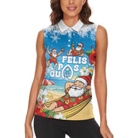 Guam Christmas Women Sleeveless Polo Shirt Felis Pasgua Chilling Santa LT05 - Polynesian Pride