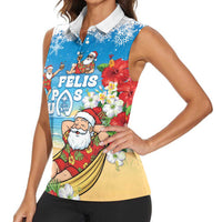 Guam Christmas Women Sleeveless Polo Shirt Felis Pasgua Chilling Santa LT05 - Polynesian Pride