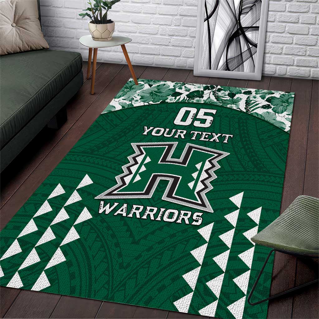 Custom Hawaii Football Area Rug Rainbow Warriors Tropical Vibes LT05 Green - Polynesian Pride