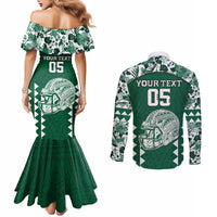 Custom Hawaii Football Couples Matching Mermaid Dress and Long Sleeve Button Shirt Rainbow Warriors Tropical Vibes LT05 - Polynesian Pride