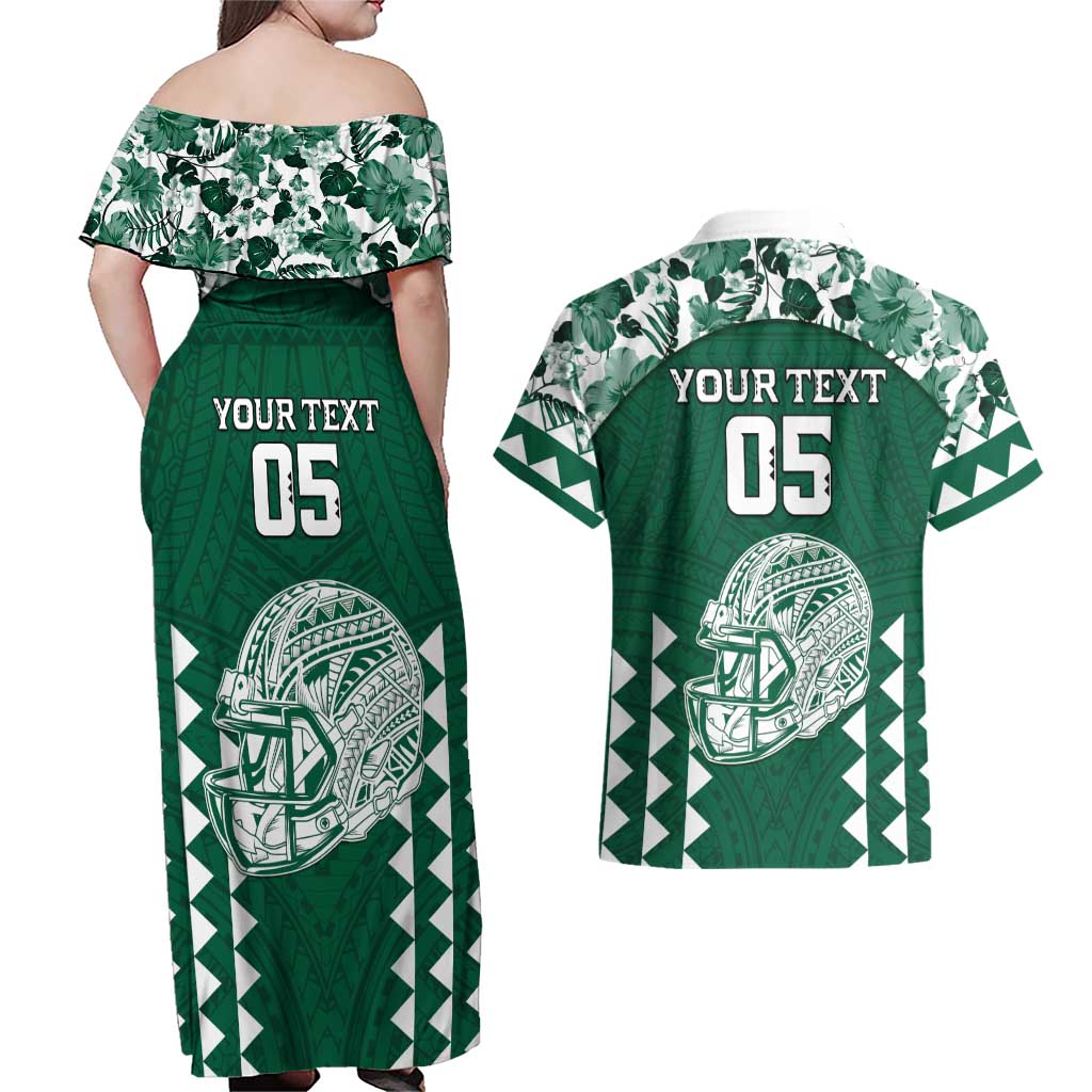 Custom Hawaii Football Couples Matching Off Shoulder Maxi Dress and Hawaiian Shirt Rainbow Warriors Tropical Vibes LT05 - Polynesian Pride