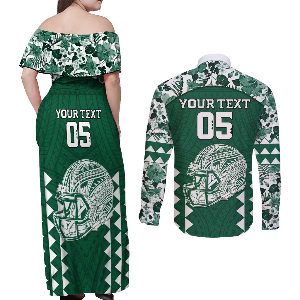 Custom Hawaii Football Couples Matching Off Shoulder Maxi Dress and Long Sleeve Button Shirt Rainbow Warriors Tropical Vibes LT05 - Polynesian Pride