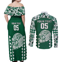 Custom Hawaii Football Couples Matching Off Shoulder Maxi Dress and Long Sleeve Button Shirt Rainbow Warriors Tropical Vibes LT05 - Polynesian Pride