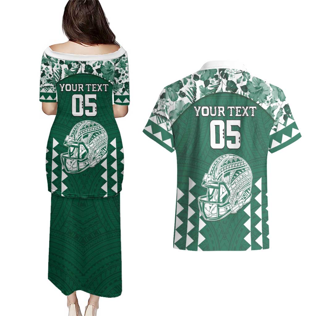 Custom Hawaii Football Couples Matching Puletasi and Hawaiian Shirt Rainbow Warriors Tropical Vibes LT05 - Polynesian Pride