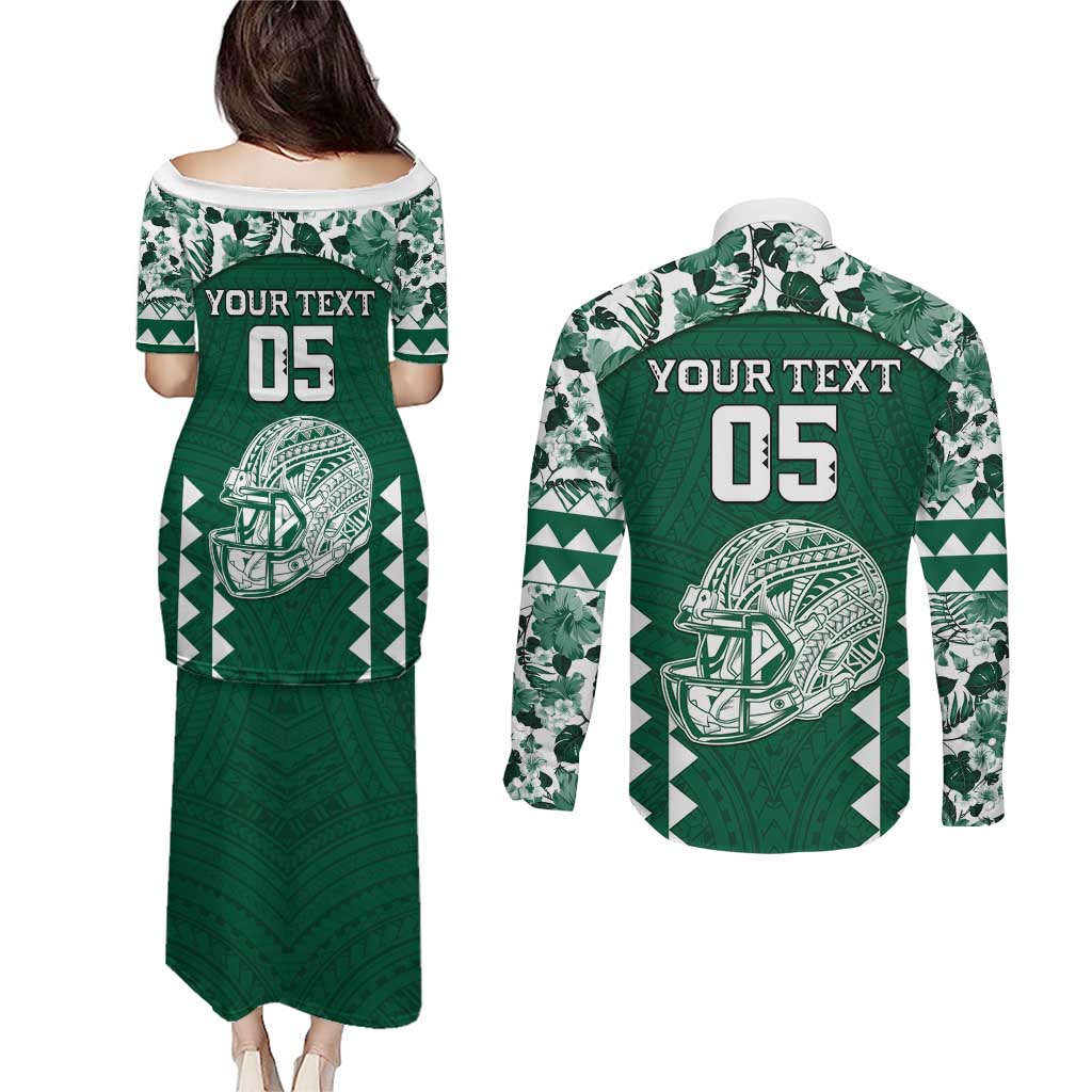 Custom Hawaii Football Couples Matching Puletasi and Long Sleeve Button Shirt Rainbow Warriors Tropical Vibes - Polynesian Pride