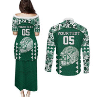 Custom Hawaii Football Couples Matching Puletasi and Long Sleeve Button Shirt Rainbow Warriors Tropical Vibes - Polynesian Pride