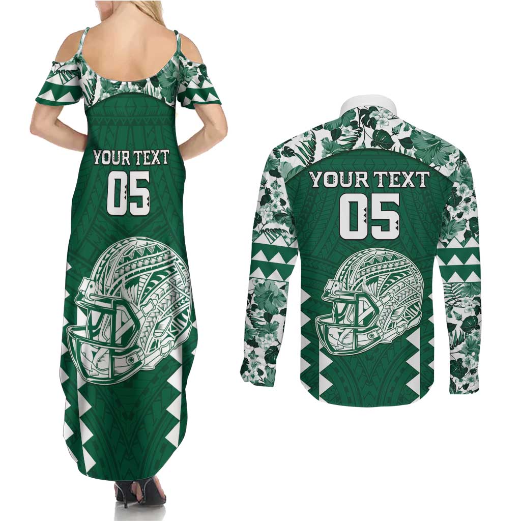 Custom Hawaii Football Couples Matching Summer Maxi Dress and Long Sleeve Button Shirt Rainbow Warriors Tropical Vibes LT05 - Polynesian Pride