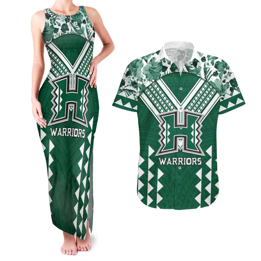 Custom Hawaii Football Couples Matching Tank Maxi Dress and Hawaiian Shirt Rainbow Warriors Tropical Vibes LT05 Green - Polynesian Pride