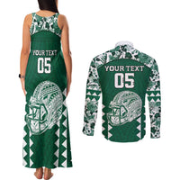 Custom Hawaii Football Couples Matching Tank Maxi Dress and Long Sleeve Button Shirt Rainbow Warriors Tropical Vibes LT05 - Polynesian Pride