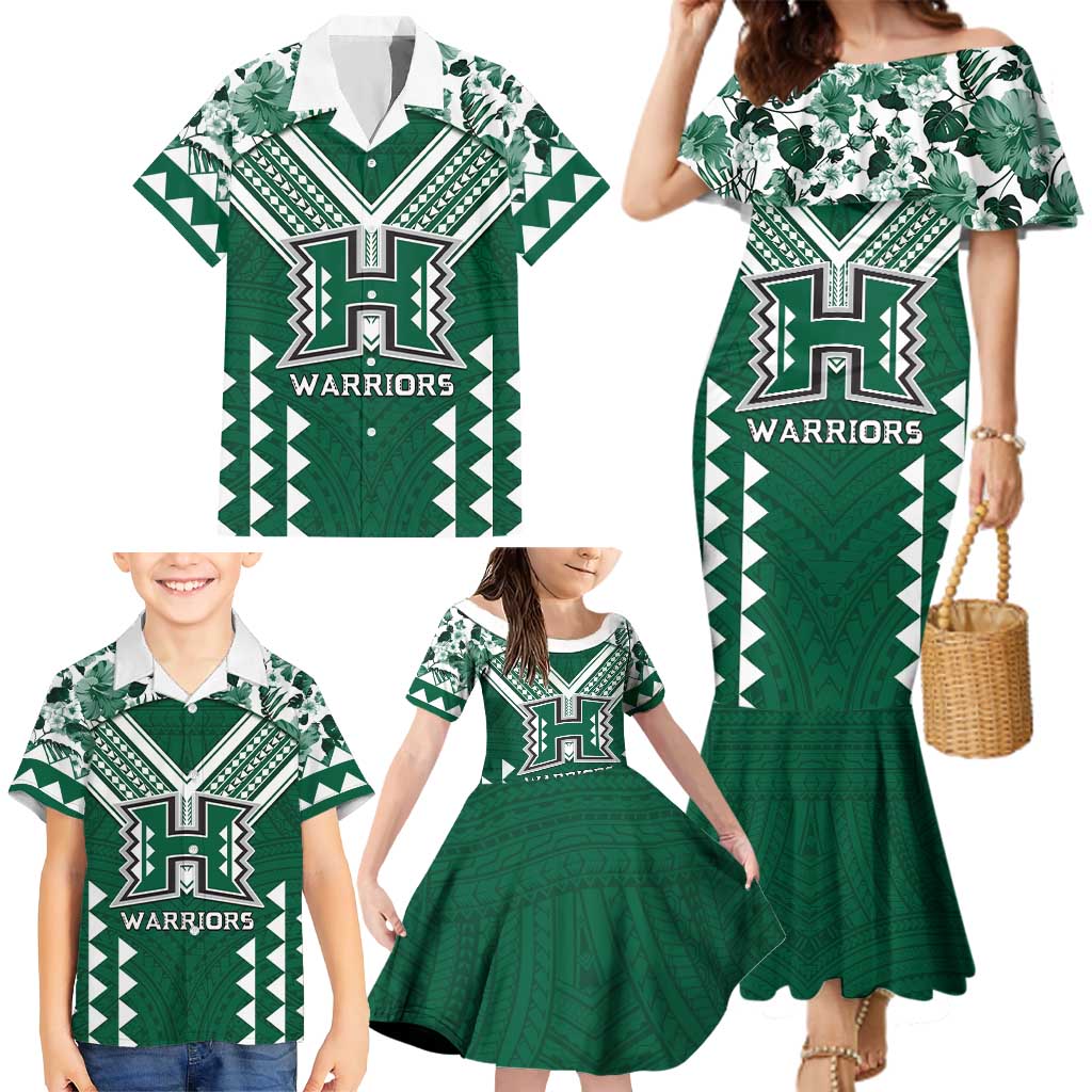 Custom Hawaii Football Family Matching Mermaid Dress and Hawaiian Shirt Rainbow Warriors Tropical Vibes - Polynesian Pride