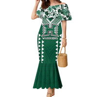 Custom Hawaii Football Family Matching Mermaid Dress and Hawaiian Shirt Rainbow Warriors Tropical Vibes LT05 Mom's Dress Green - Polynesian Pride